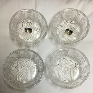 Set Of Four Polano 24% Lead Crystal, Hand Cut, Footed Bowls, Made In Poland